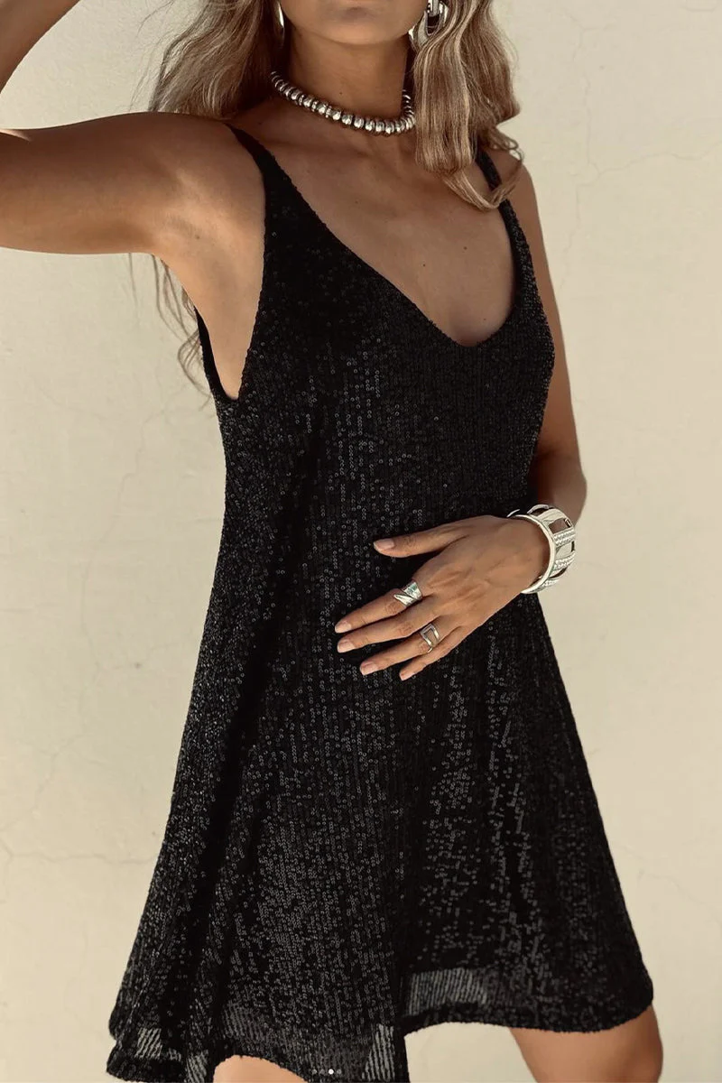 Ladies Mini Dress - Sleeveless - Sequins - V-Neck - Spaghetti Straps - Elegant Fit - Image 19
