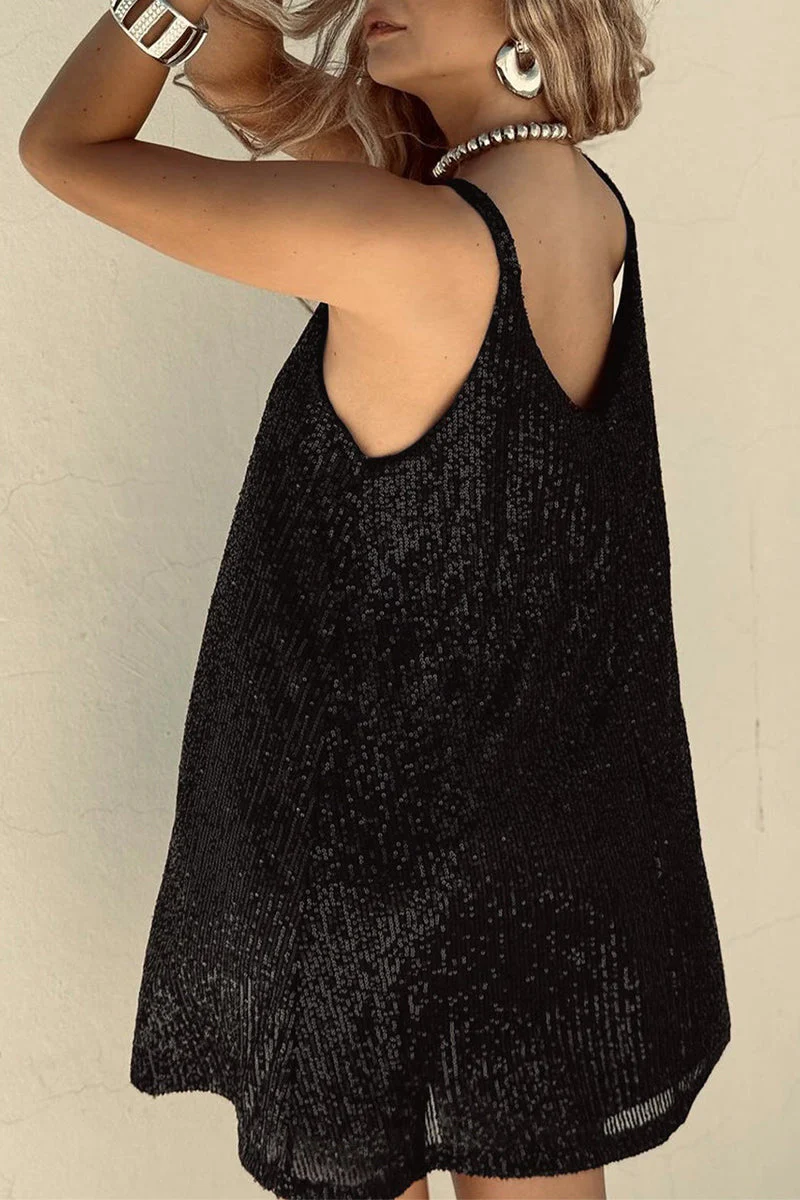 Ladies Mini Dress - Sleeveless - Sequins - V-Neck - Spaghetti Straps - Elegant Fit - Image 20
