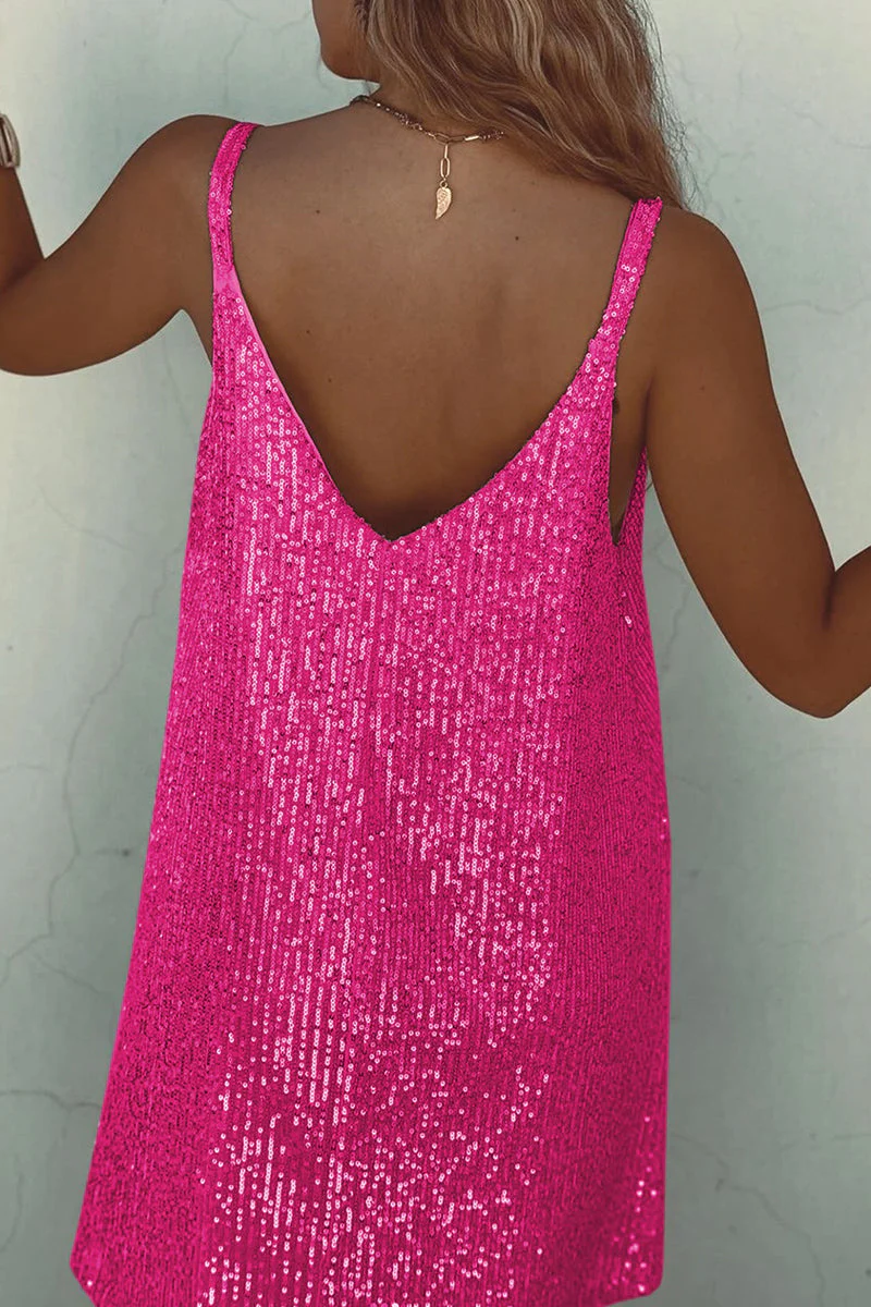 Ladies Mini Dress - Sleeveless - Sequins - V-Neck - Spaghetti Straps - Elegant Fit - Image 6
