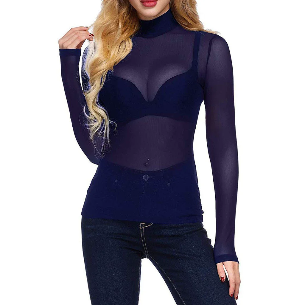 Ladies Mesh Bodysuit – Transparent – Long Sleeves – High Neck – Built-in Lace Bralette - Image 6