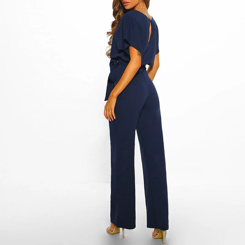 Women's Jumpsuit – Wide Legs – Short Sleeves – Waist Belt – Comfort Fit - Image 7