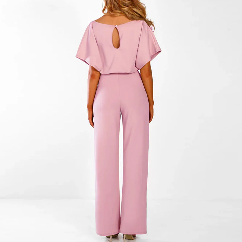 Women's Jumpsuit – Wide Legs – Short Sleeves – Waist Belt – Comfort Fit - Image 8