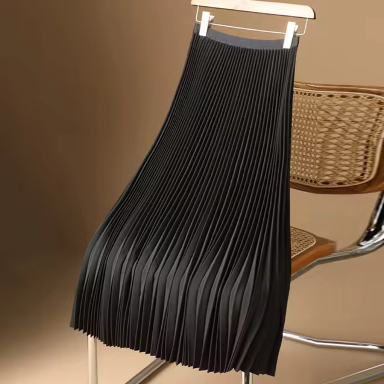 Ladies Midi Skirt - A-line Pleated - Elegant Drape - Comfortable Waistband - Image 2