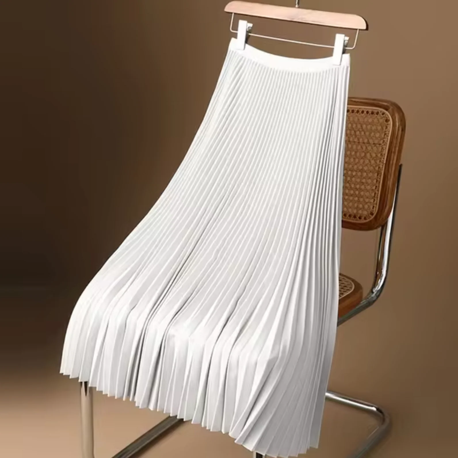 Ladies Midi Skirt - A-line Pleated - Elegant Drape - Comfortable Waistband - Image 4