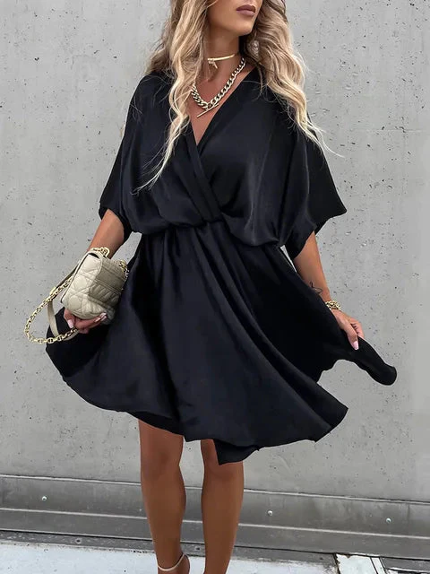 Ladies Wrap Dress – Elbow-Length Sleeves – V-Neck – Light Flowy Fabric – Elegant Fit - Image 3
