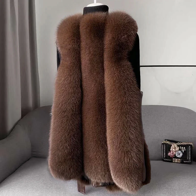 Sienna Collared Belted Vest | Fur Trim Mid-Thigh Length Vest - Image 6