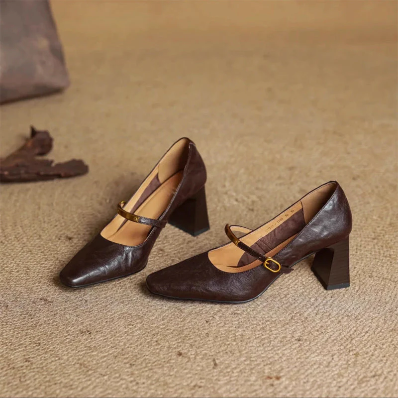 Sienna Block Heel Mary Jane Heels | Square Toe Strap Mary Jane Heels - Image 10