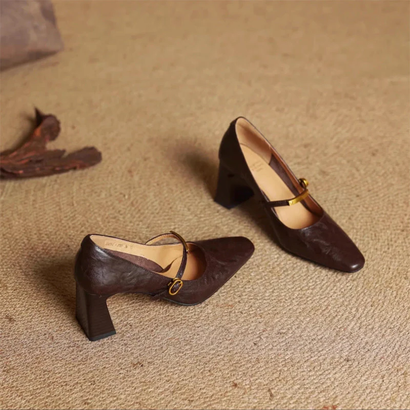 Sienna Block Heel Mary Jane Heels | Square Toe Strap Mary Jane Heels - Image 11
