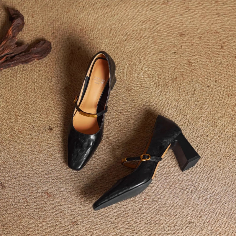 Sienna Block Heel Mary Jane Heels | Square Toe Strap Mary Jane Heels - Image 12