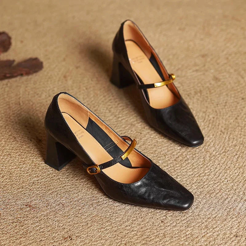 Sienna Block Heel Mary Jane Heels | Square Toe Strap Mary Jane Heels - Image 13
