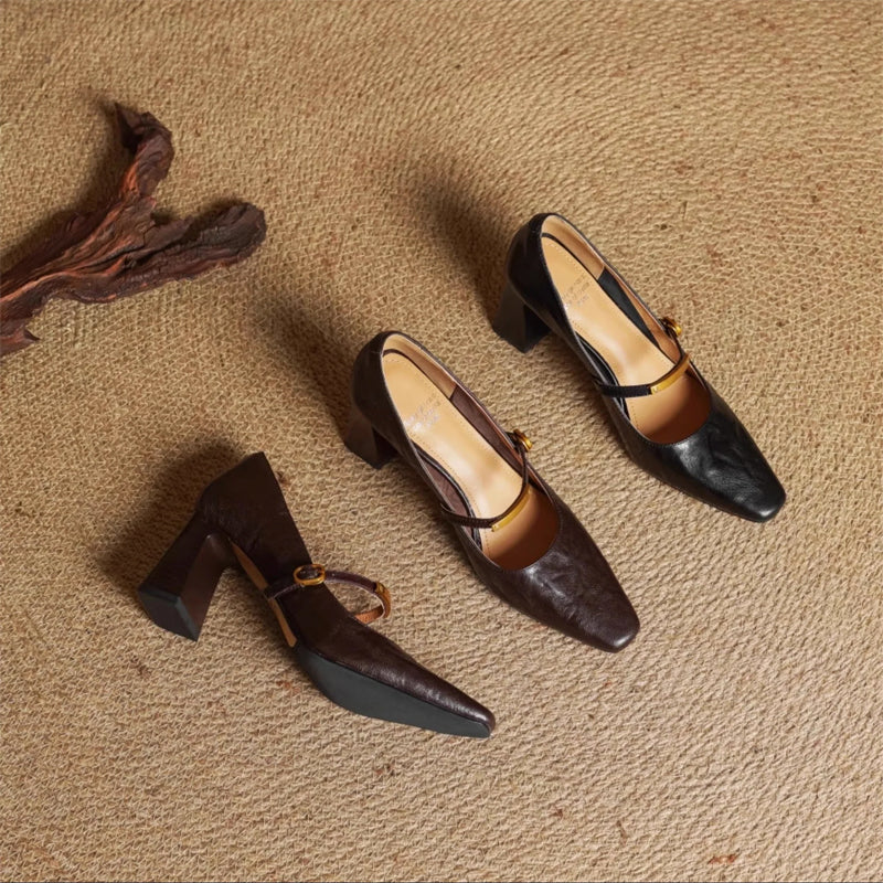 Sienna Block Heel Mary Jane Heels | Square Toe Strap Mary Jane Heels - Image 17