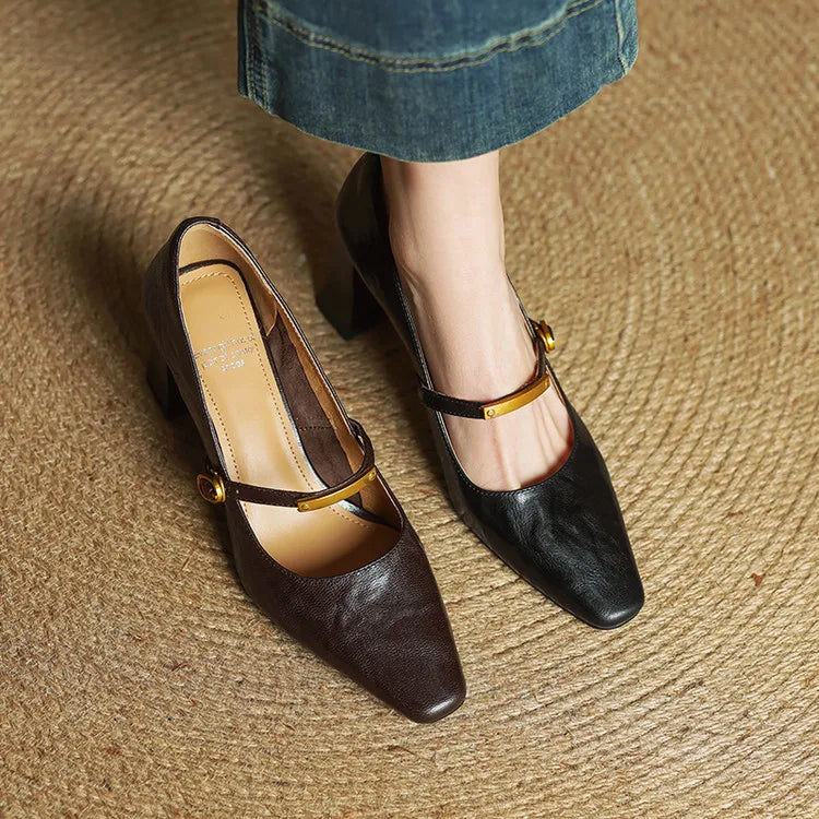 Sienna Block Heel Mary Jane Heels | Square Toe Strap Mary Jane Heels - Image 18