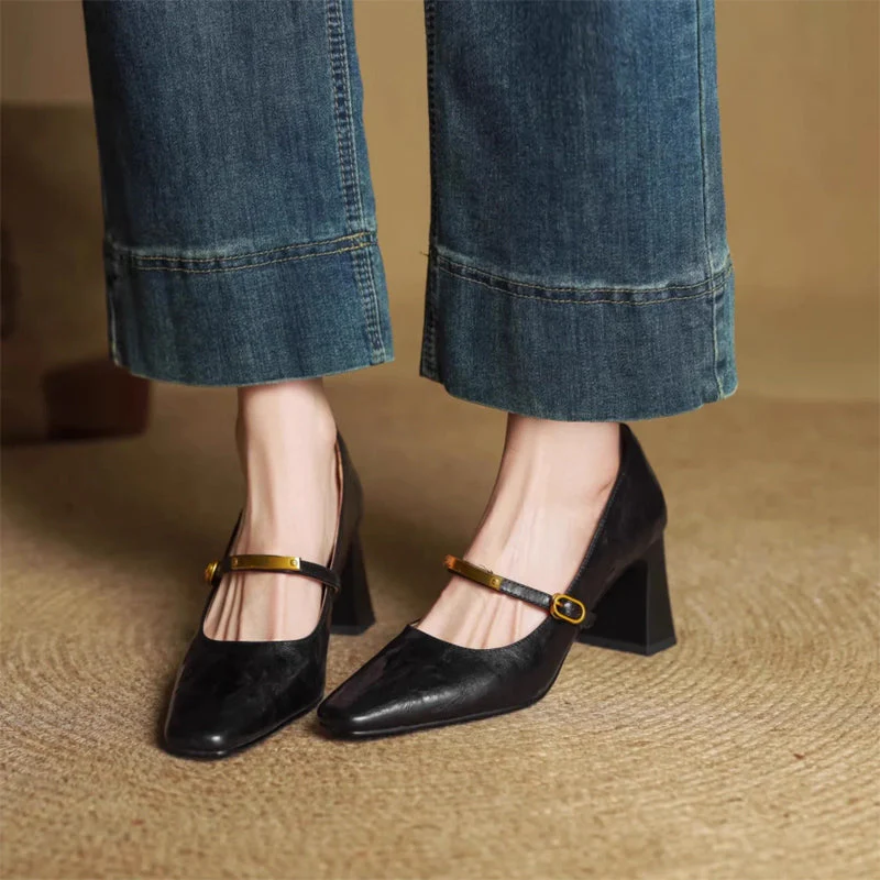 Sienna Block Heel Mary Jane Heels | Square Toe Strap Mary Jane Heels - Image 2