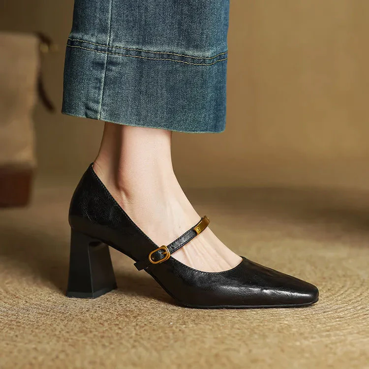 Sienna Block Heel Mary Jane Heels | Square Toe Strap Mary Jane Heels - Image 20