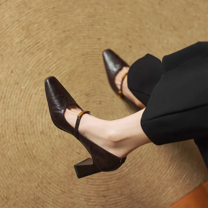 Sienna Block Heel Mary Jane Heels | Square Toe Strap Mary Jane Heels - Image 5