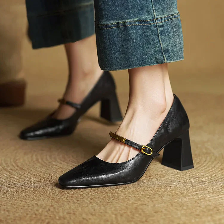 Sienna Block Heel Mary Jane Heels | Square Toe Strap Mary Jane Heels - Image 6