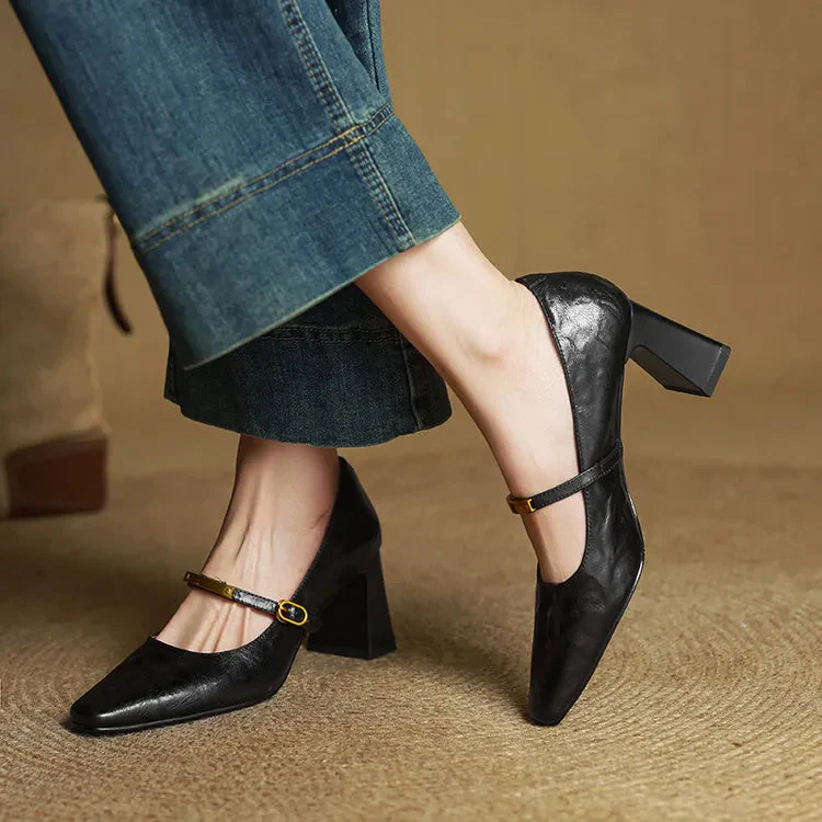 Sienna Block Heel Mary Jane Heels | Square Toe Strap Mary Jane Heels - Image 7
