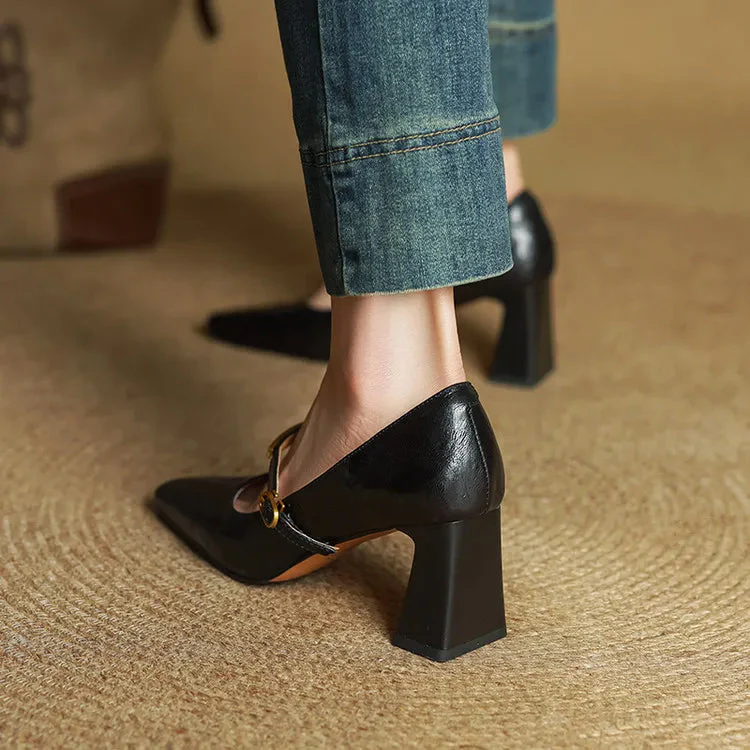 Sienna Block Heel Mary Jane Heels | Square Toe Strap Mary Jane Heels - Image 8