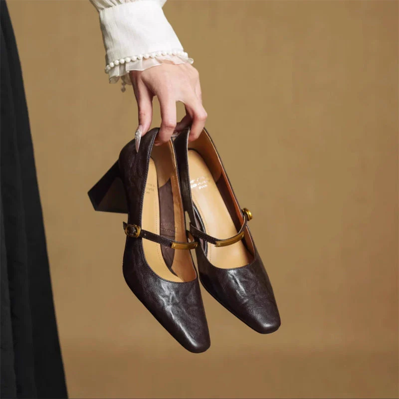 Sienna Block Heel Mary Jane Heels | Square Toe Strap Mary Jane Heels - Image 9