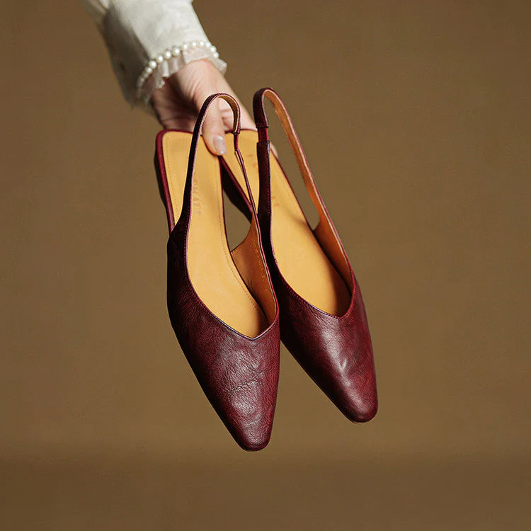 Sienna Slim Fit Pointed Toe Slingback Flats | Solid Low Cut Flats - Image 3