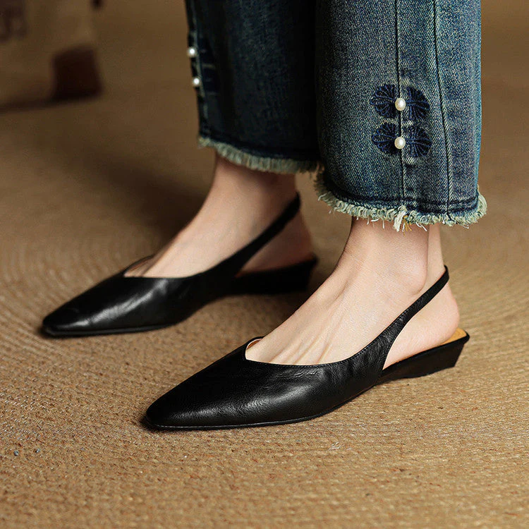 Sienna Slim Fit Pointed Toe Slingback Flats | Solid Low Cut Flats - Image 4