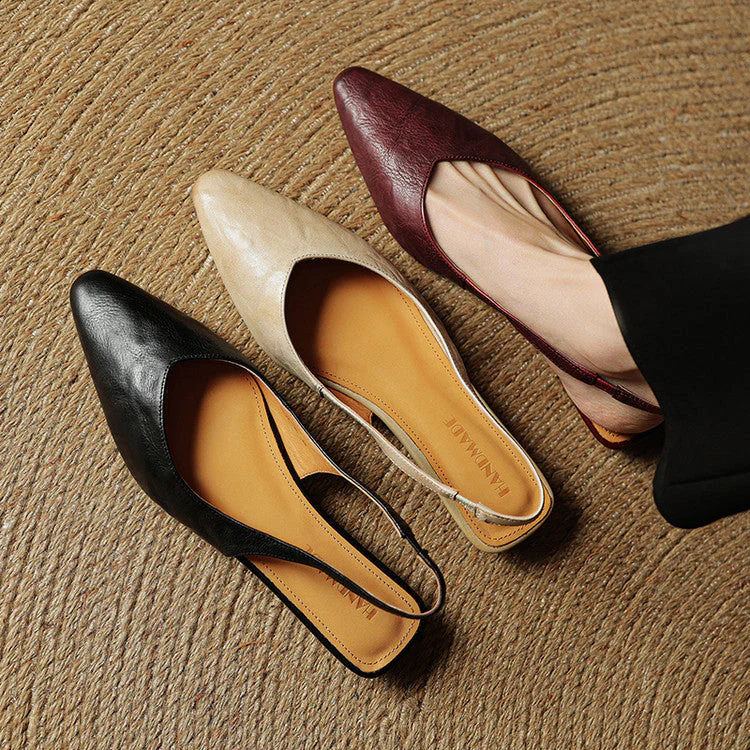 Sienna Slim Fit Pointed Toe Slingback Flats | Solid Low Cut Flats - Image 5