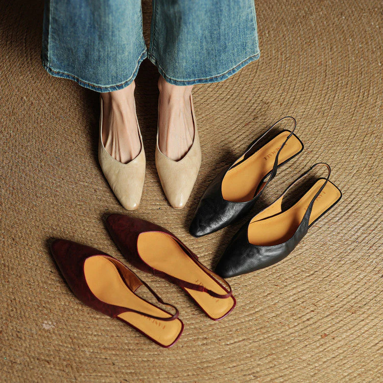 Sienna Slim Fit Pointed Toe Slingback Flats | Solid Low Cut Flats - Image 6