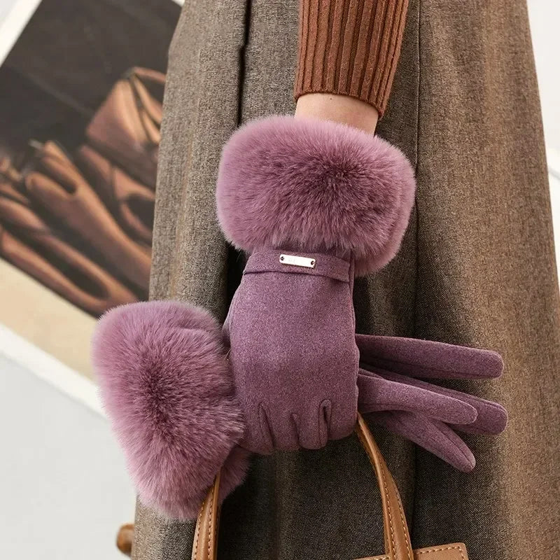 Sienna Plush Cuff Wrist-Length Gloves | Metallic Accent Gloves - Image 2