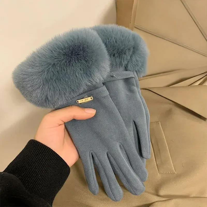 Sienna Plush Cuff Wrist-Length Gloves | Metallic Accent Gloves - Image 6