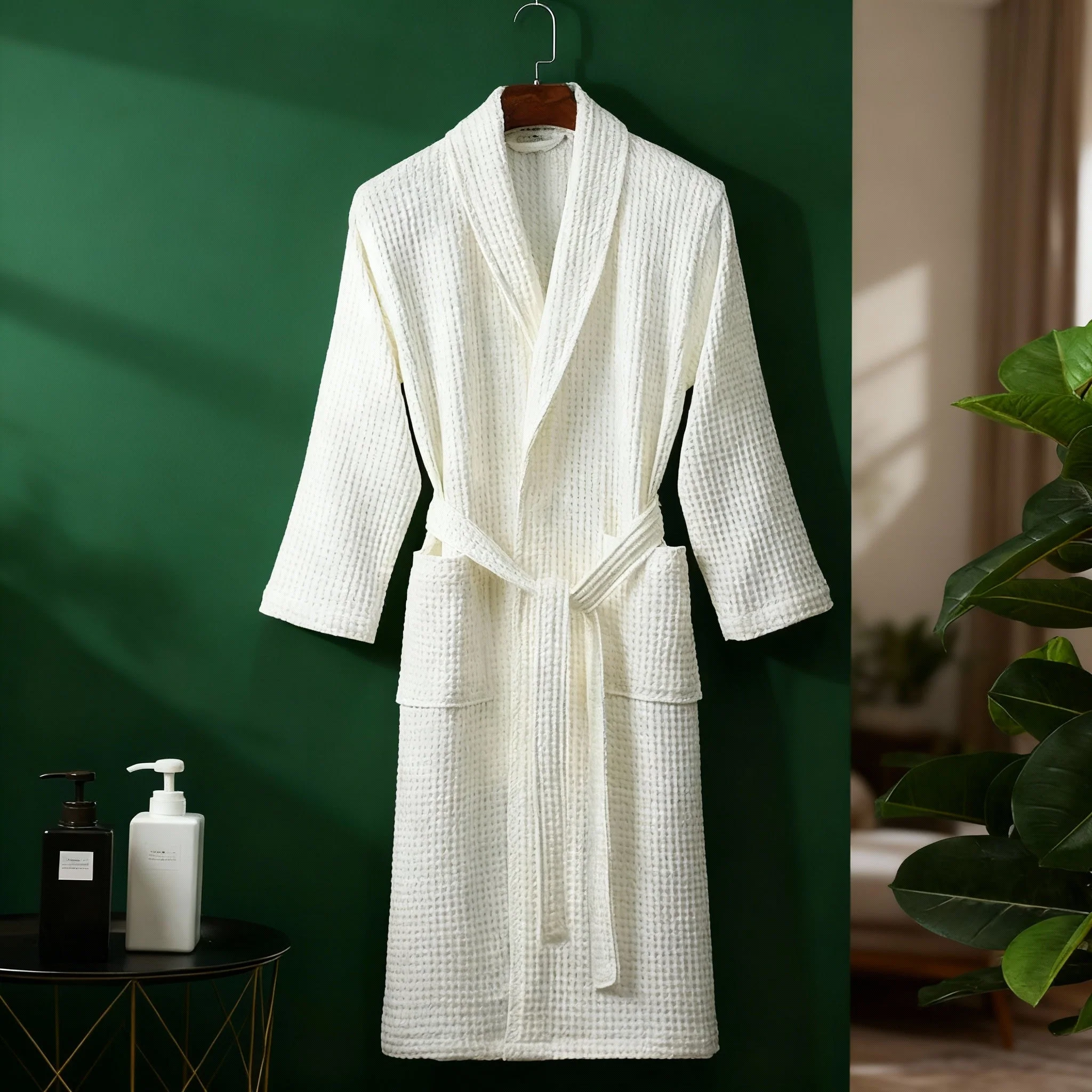 Sienna Waffle Knit Relaxed Fit Bathrobe | Shawl Collar Patch Pockets Bathrobe - Image 2
