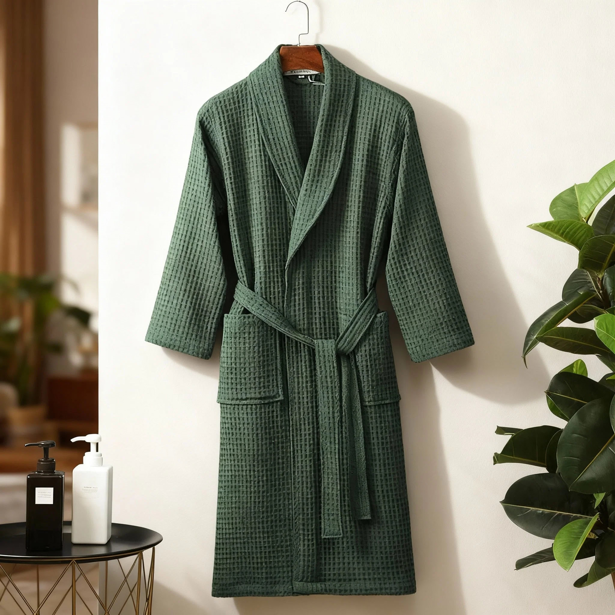 Sienna Waffle Knit Relaxed Fit Bathrobe | Shawl Collar Patch Pockets Bathrobe - Image 3