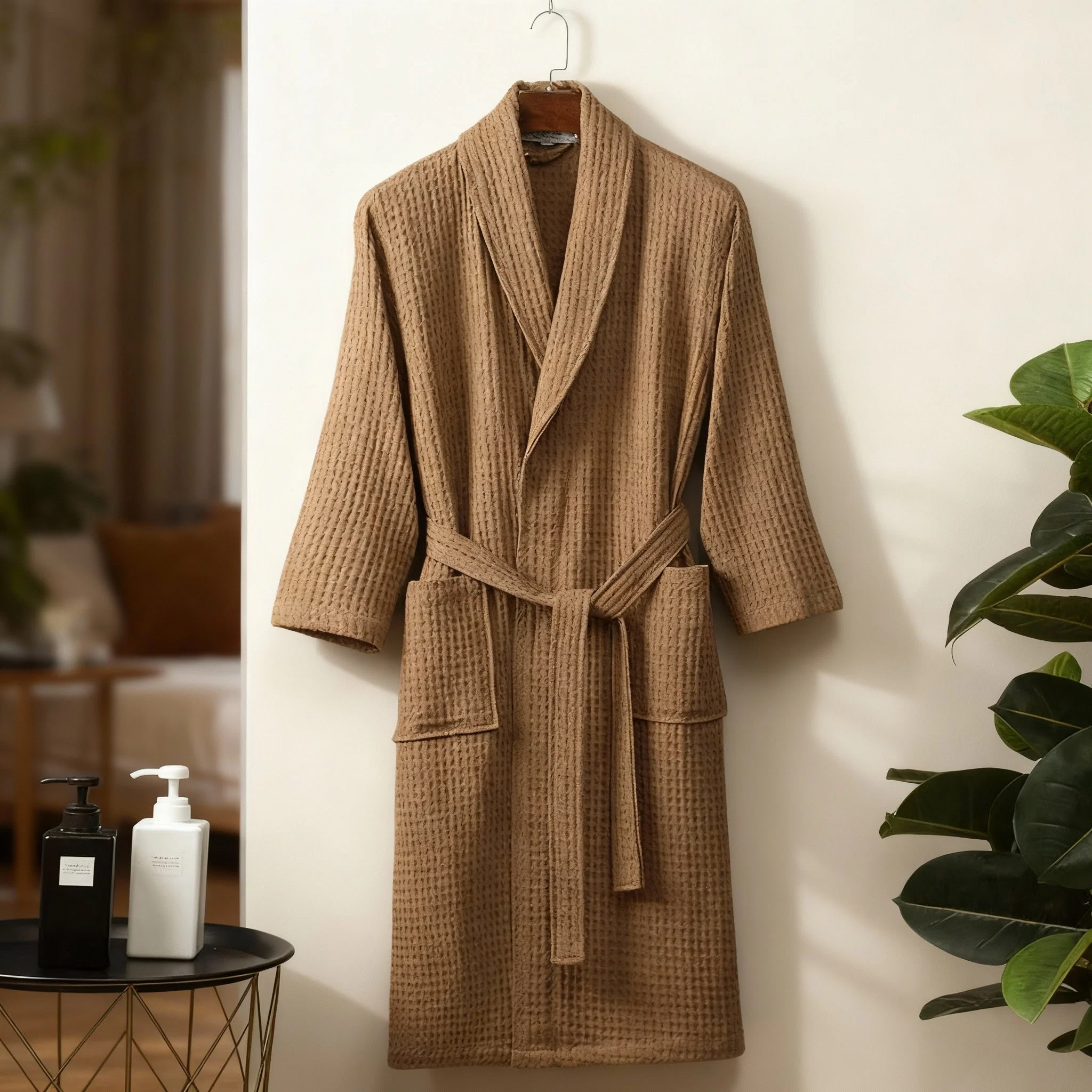Sienna Waffle Knit Relaxed Fit Bathrobe | Shawl Collar Patch Pockets Bathrobe - Image 4