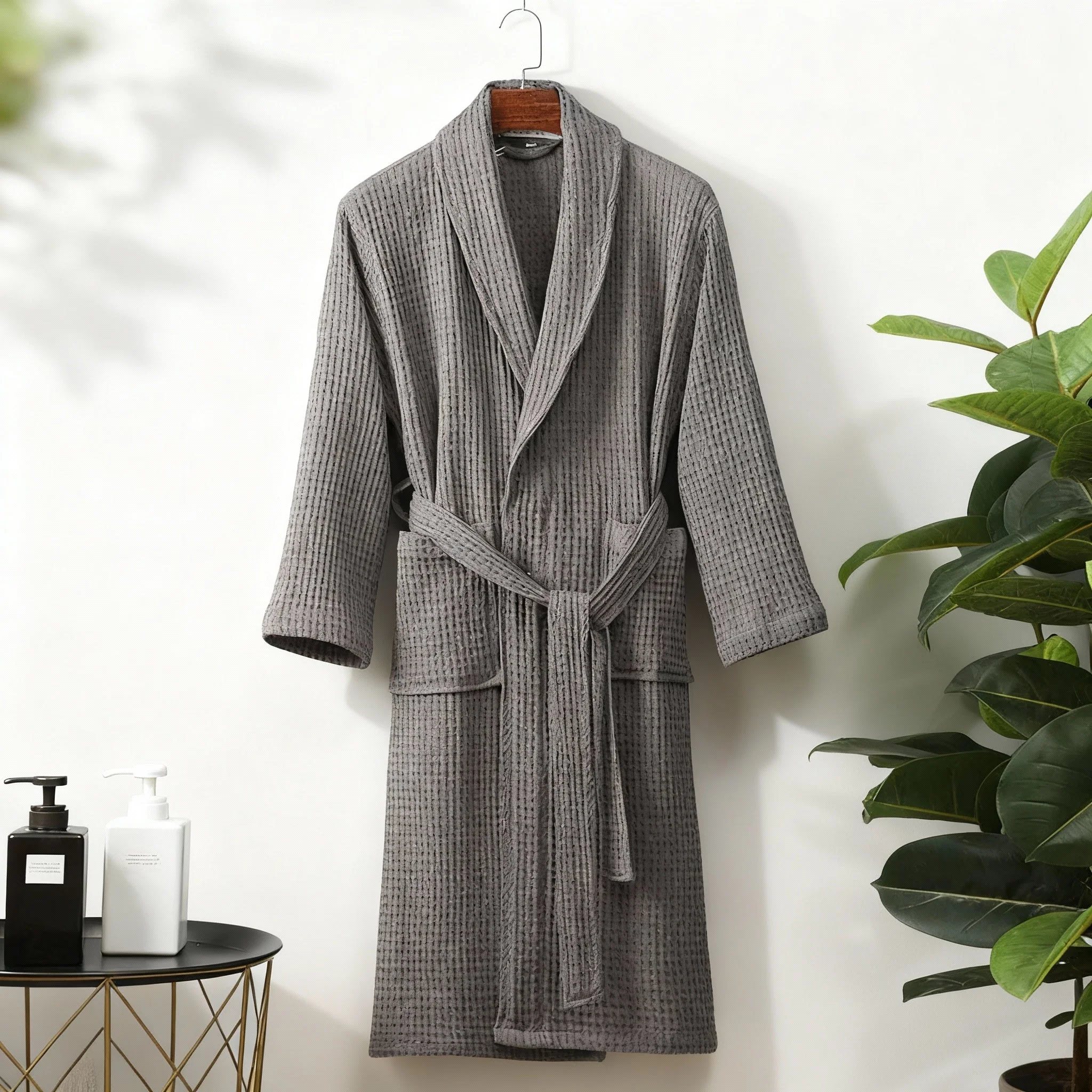 Sienna Waffle Knit Relaxed Fit Bathrobe | Shawl Collar Patch Pockets Bathrobe - Image 5