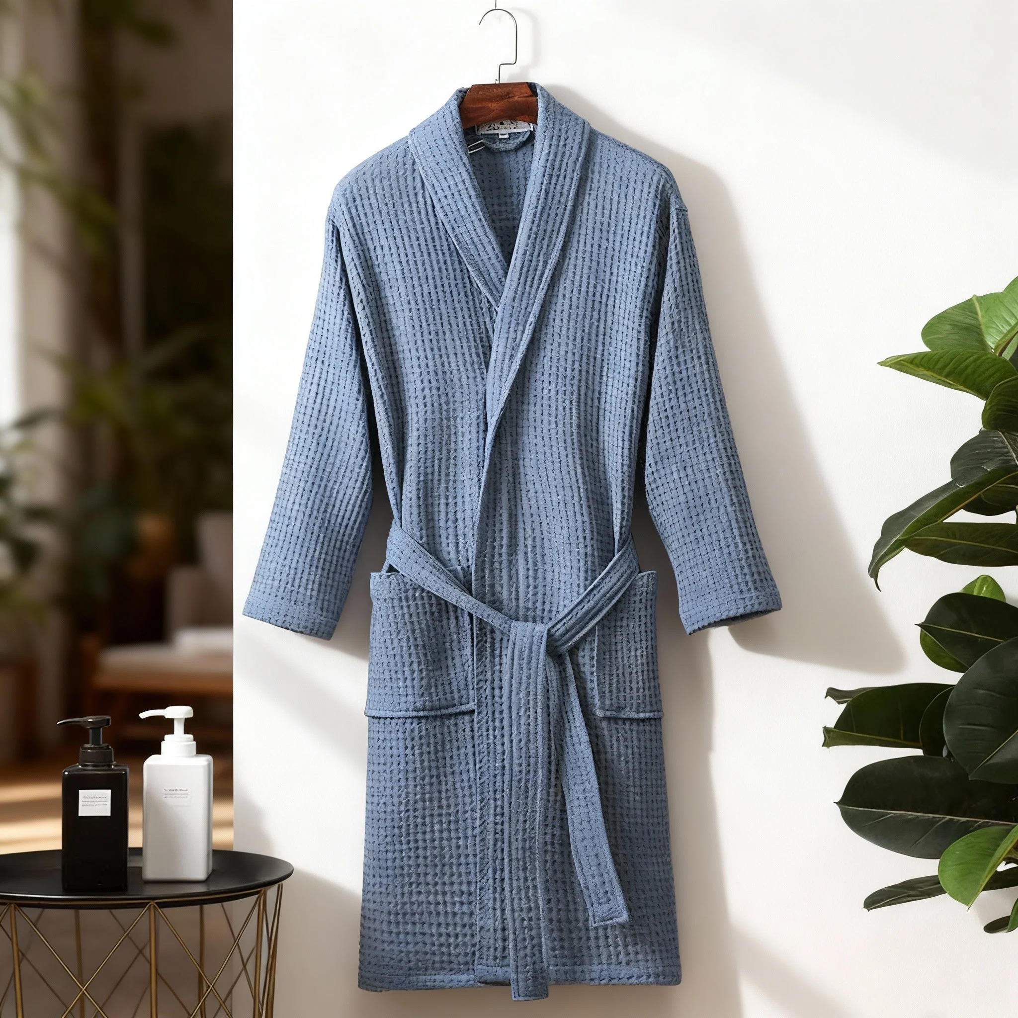 Sienna Waffle Knit Relaxed Fit Bathrobe | Shawl Collar Patch Pockets Bathrobe - Image 6
