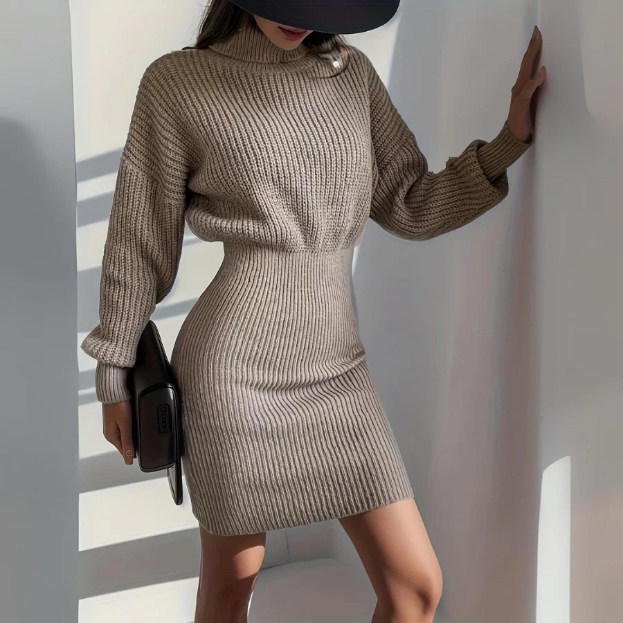 Sienna Bodycon Dress | Ribbed Turtleneck Mini Dress - Image 3