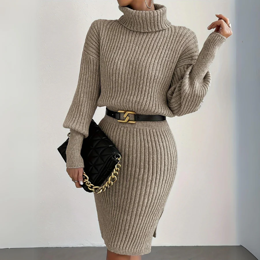 Sienna Bodycon Dress | Ribbed Turtleneck Mini Dress - Image 4