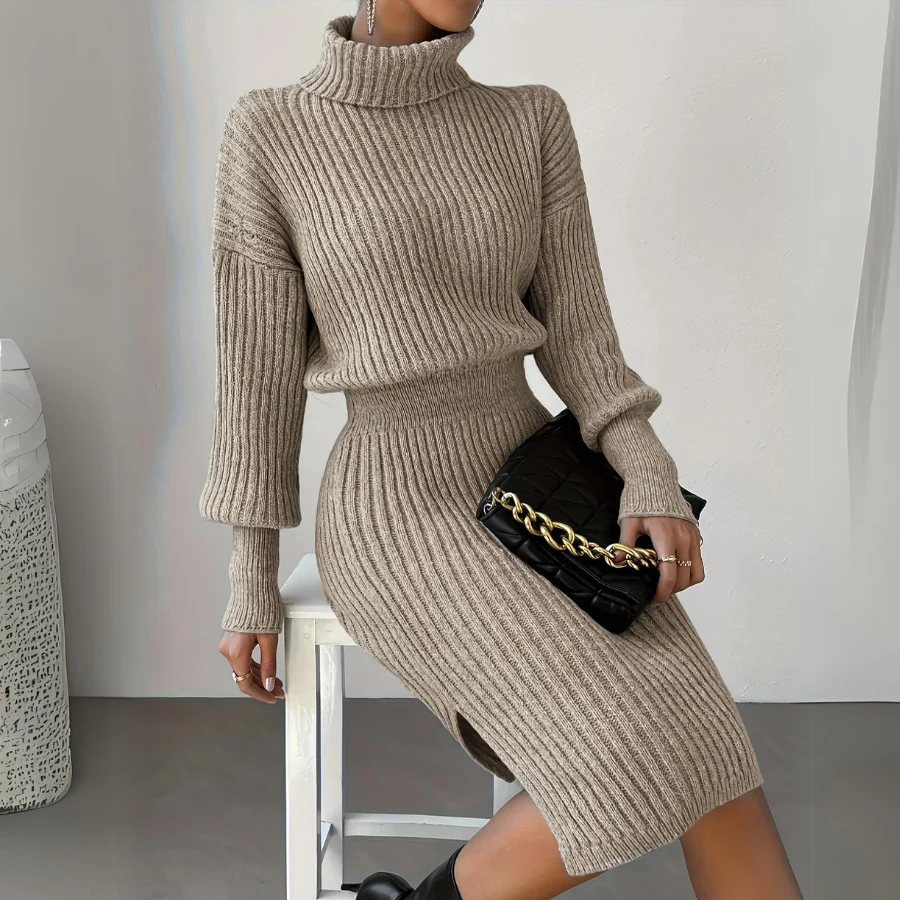 Sienna Bodycon Dress | Ribbed Turtleneck Mini Dress - Image 5