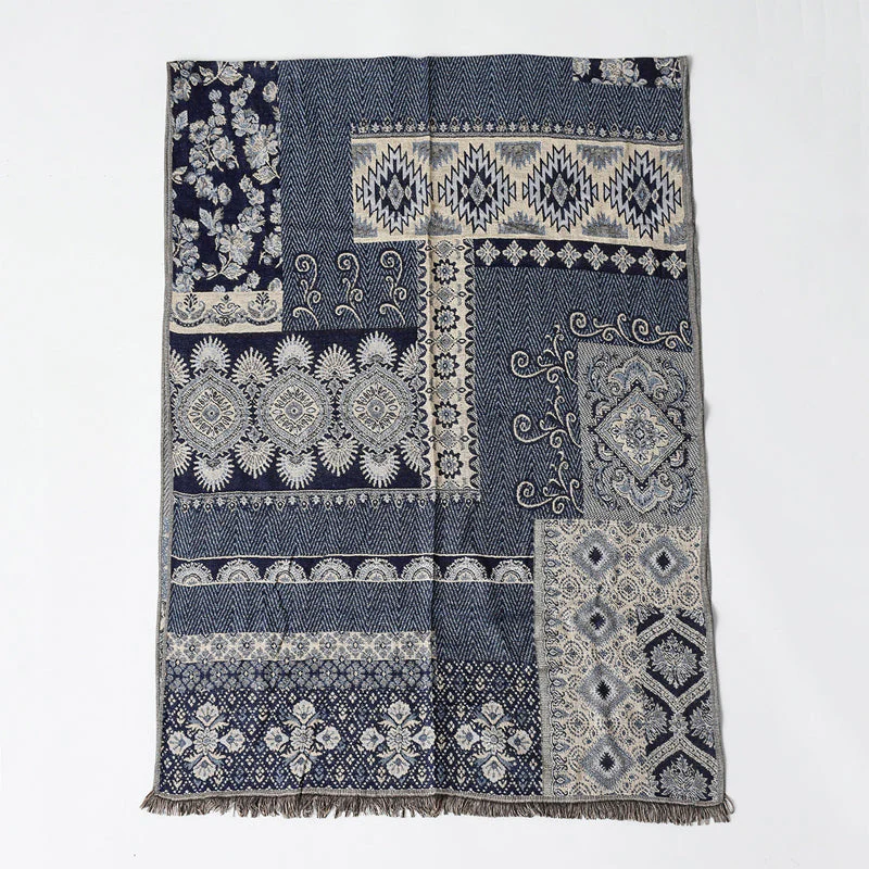 Sienna Draped Scarf | Jacquard Pattern Fringe Scarf - Image 4