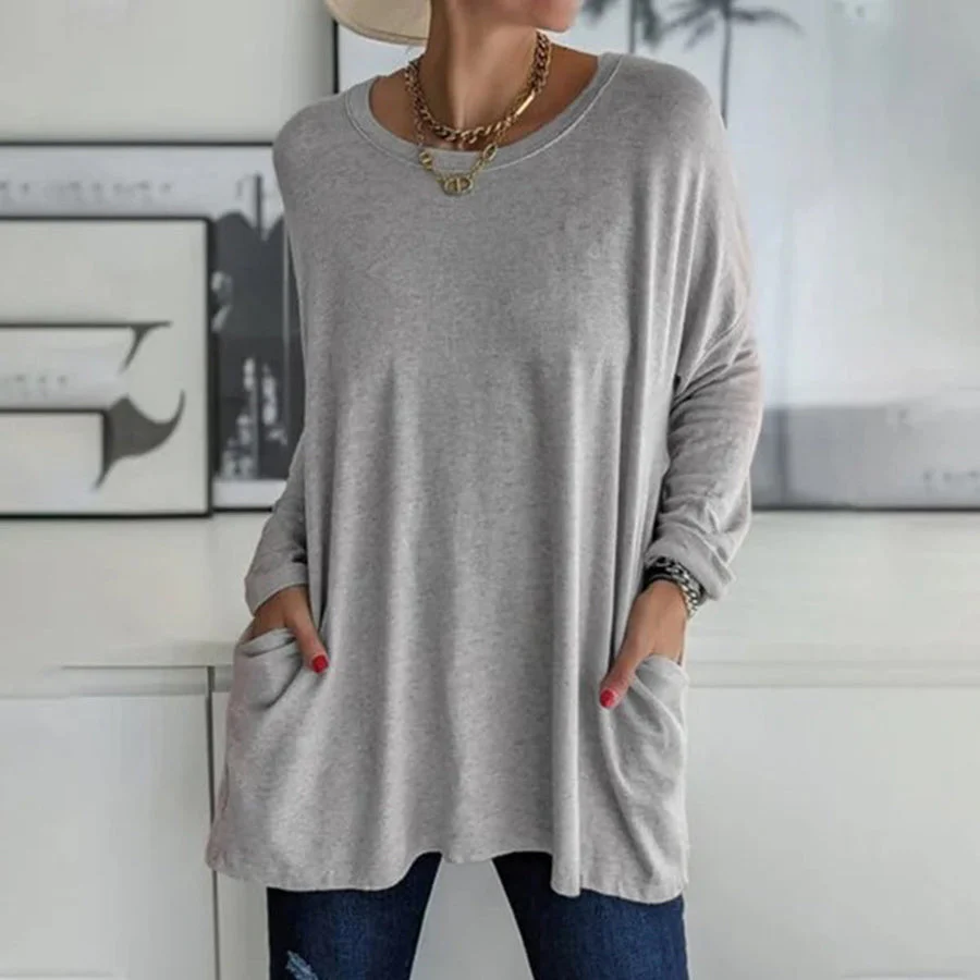 Ladies Tunic - Loose Fit - Round Neck - Long Sleeves - With Side Pockets - Image 2