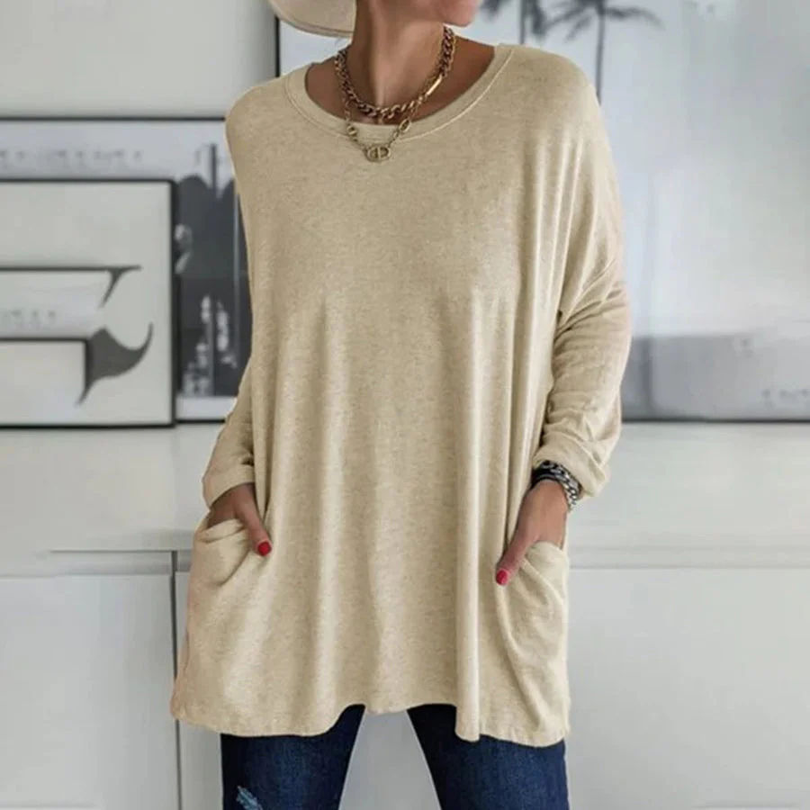 Ladies Tunic - Loose Fit - Round Neck - Long Sleeves - With Side Pockets - Image 3