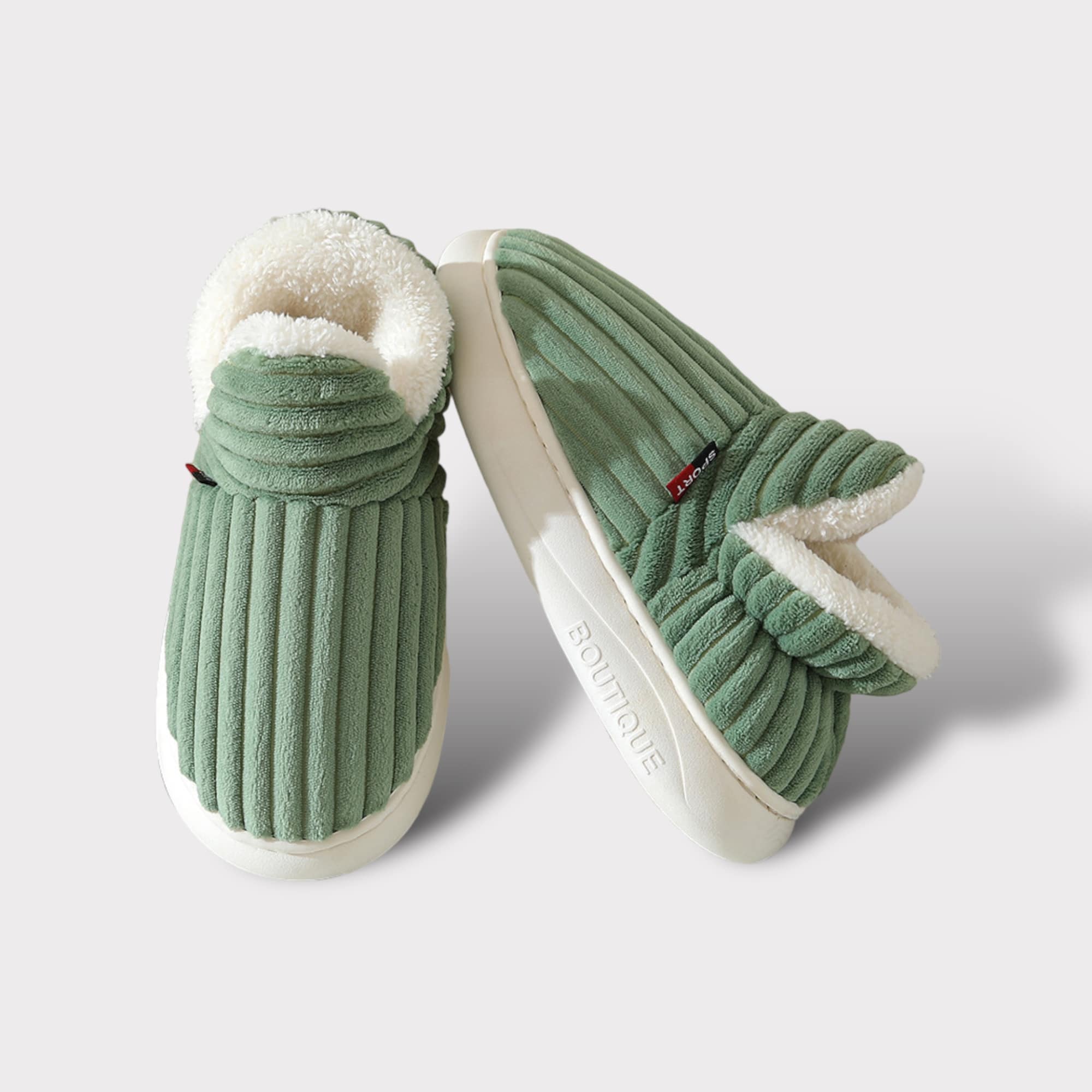 Women's Slippers - Ribbed Fabric with Warm Lining - Non-Slip Sole - Closed Heel - Image 6
