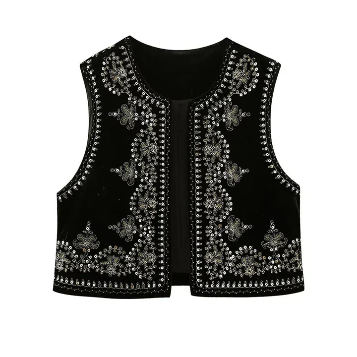 Ladies Vest - Embroidered Open Model - Bohemian Style - Elegant Details - Image 3