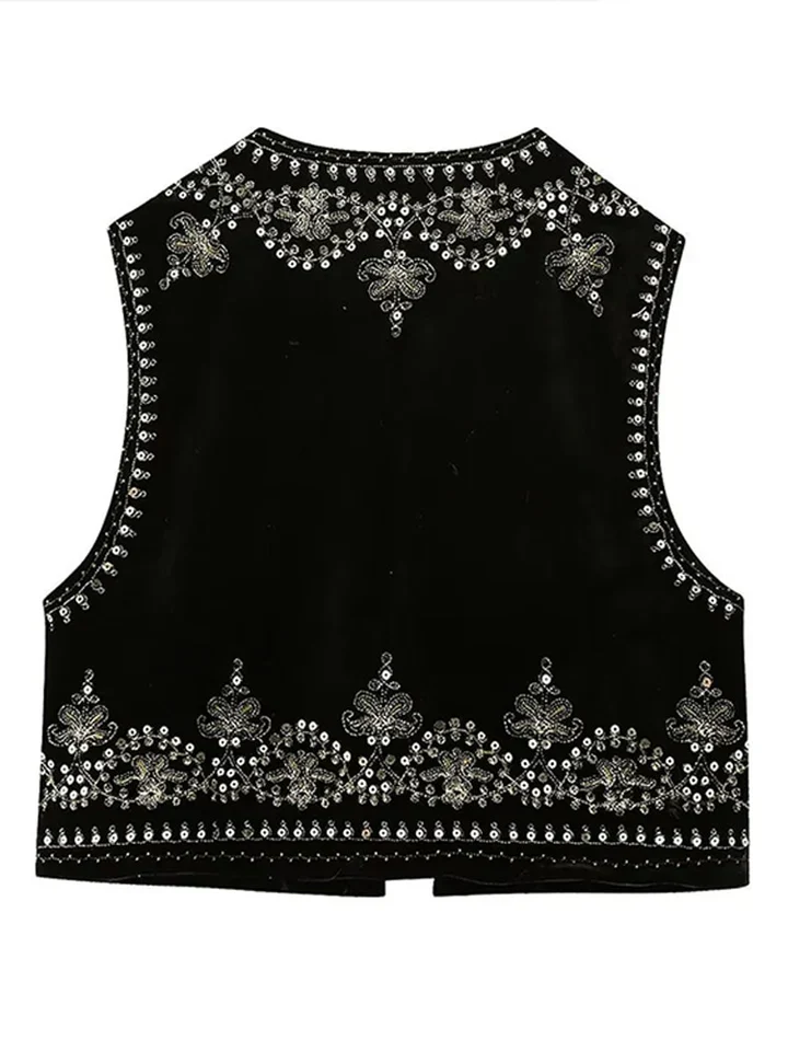 Ladies Vest - Embroidered Open Model - Bohemian Style - Elegant Details - Image 4