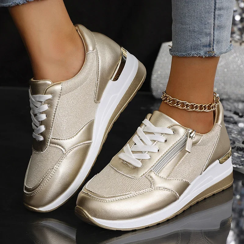 Sofia Platform Sneakers | Metallic Finish Lace-Up Platform Sneakers - Image 3