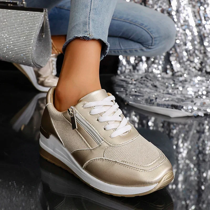 Sofia Platform Sneakers | Metallic Finish Lace-Up Platform Sneakers - Image 4