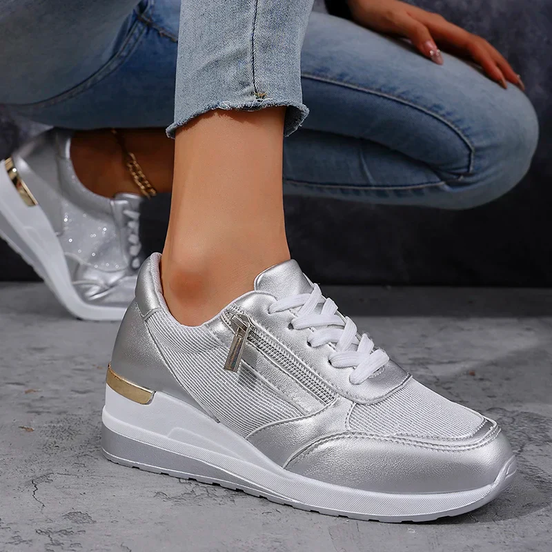 Sofia Platform Sneakers | Metallic Finish Lace-Up Platform Sneakers - Image 5