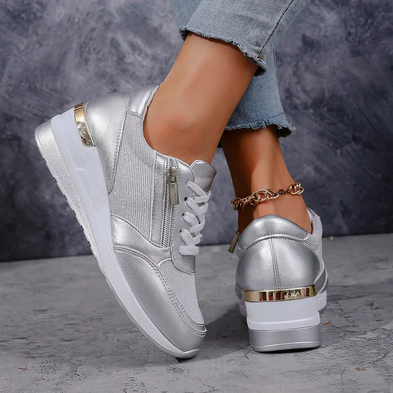 Sofia Platform Sneakers | Metallic Finish Lace-Up Platform Sneakers - Image 6