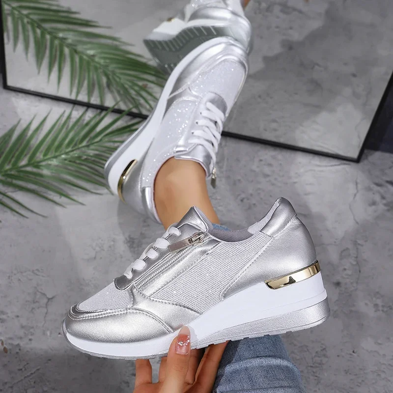 Sofia Platform Sneakers | Metallic Finish Lace-Up Platform Sneakers - Image 7