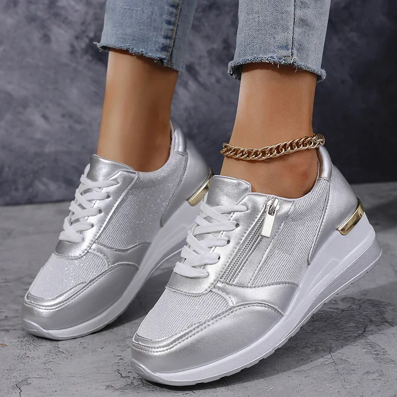 Sofia Platform Sneakers | Metallic Finish Lace-Up Platform Sneakers - Image 8