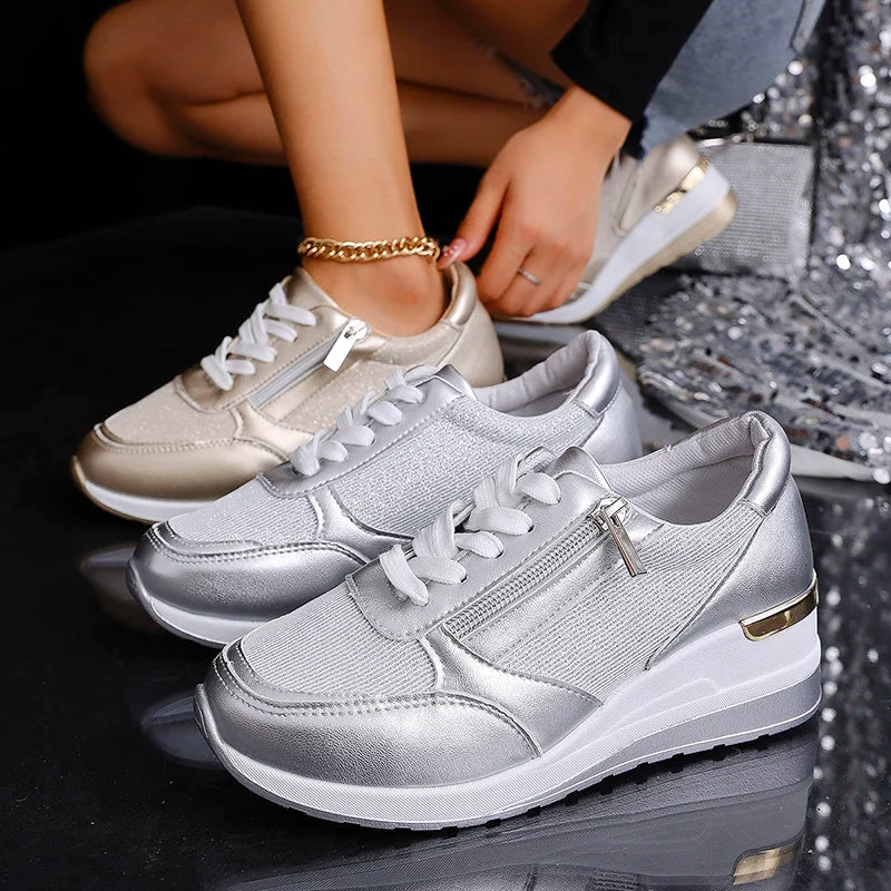 Sofia Platform Sneakers | Metallic Finish Lace-Up Platform Sneakers - Image 9